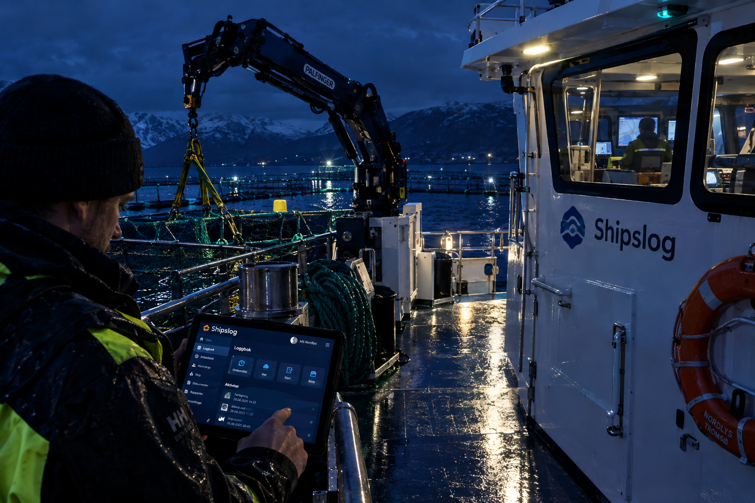 ShipsLog brukt på nettbrett under arbeid om bord på kommersielt fartøy